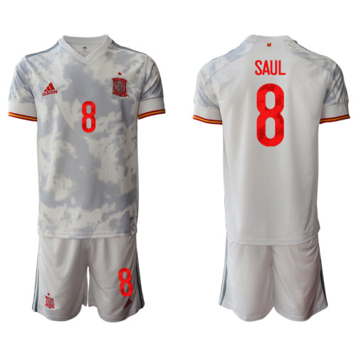 Spain National Soccer Team #8 SAUL NIGUEZ White Away Jersey